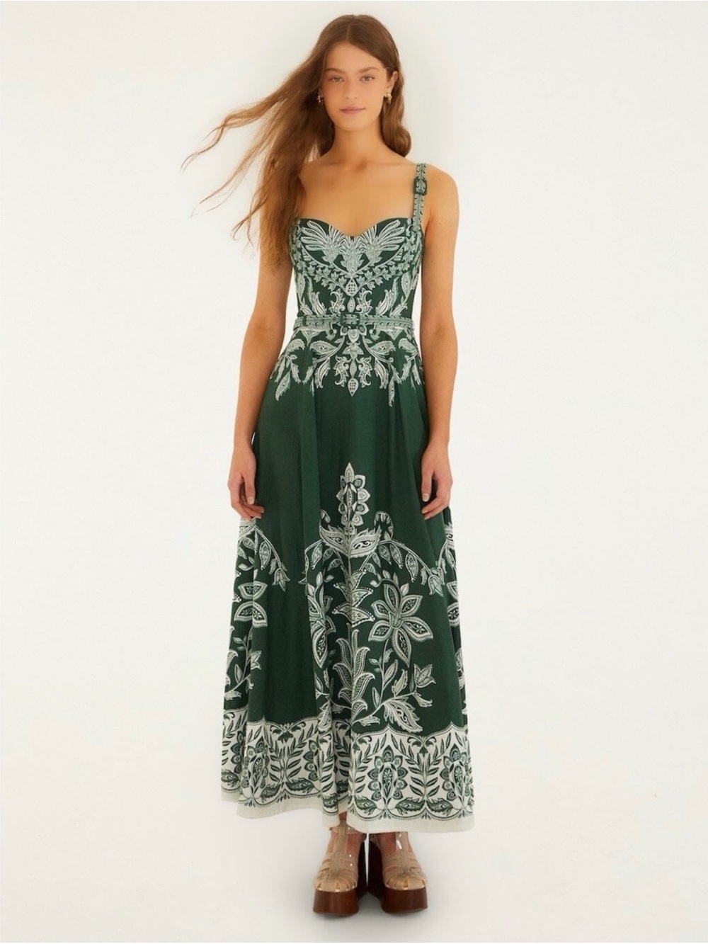 Farm Rio Green Miranda dress with buckles